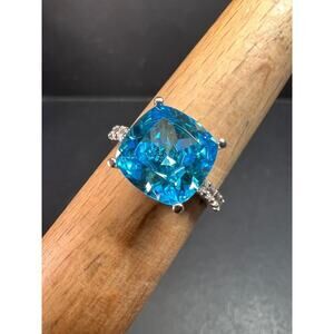 Vintage 14K White Gold Cushion Cut CZ Engagement Ring Size 7